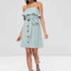 Overlay Buttoned Strapless Dress - Image 2