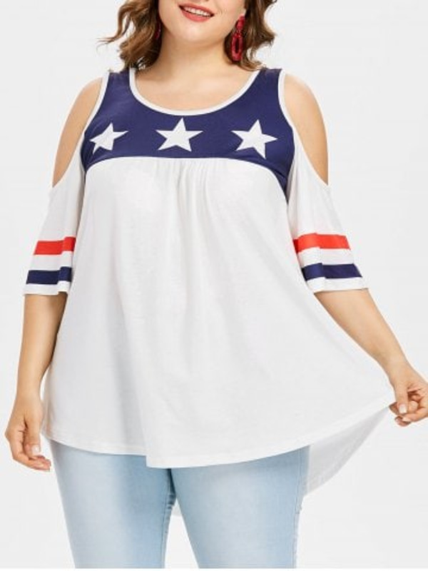 Patriotic American Flag Cold Shoulder Plus Size T-shirt