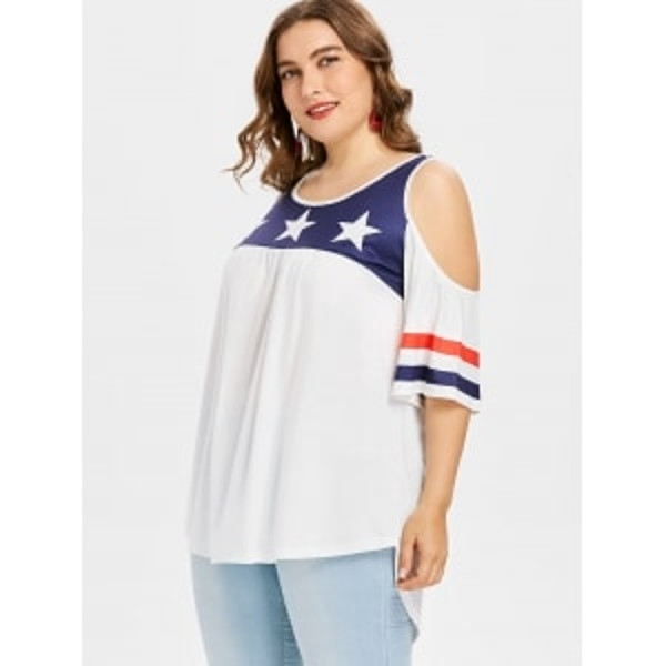 Patriotic American Flag Cold Shoulder Plus Size T-shirt - Image 2