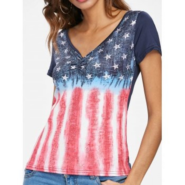 Patriotic American Flag Short Sleeve T-shirt - Image 2