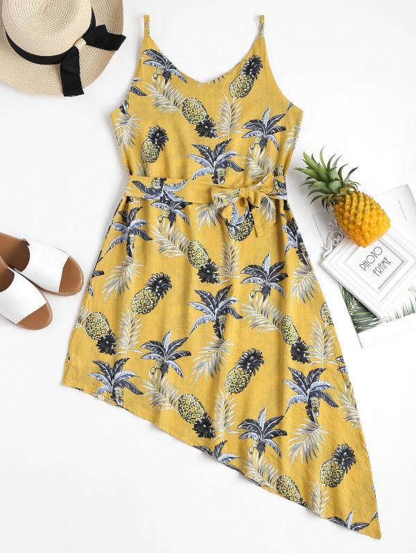 Pineapple Palm Asymmetrical Summer Dress