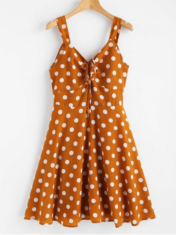 Polka Dot Back Knot Cinched Dresses
