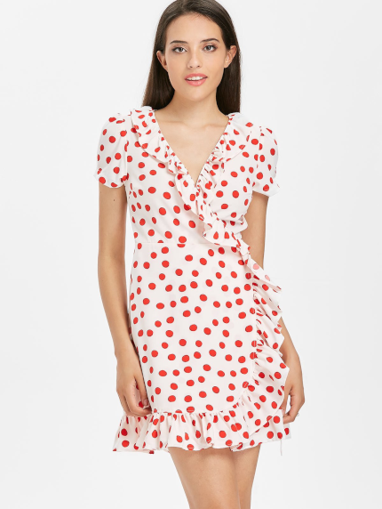 Printed Ruffles Wrap Dress