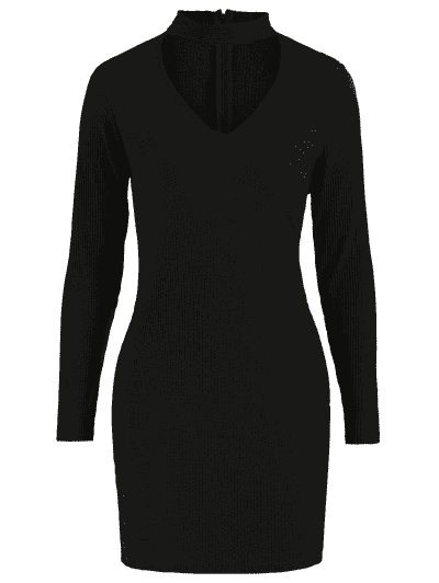 Ribbed Long Sleeve Bodycon Choker Dress - Image 4