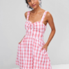 Ruched Front Gingham Skater Dress