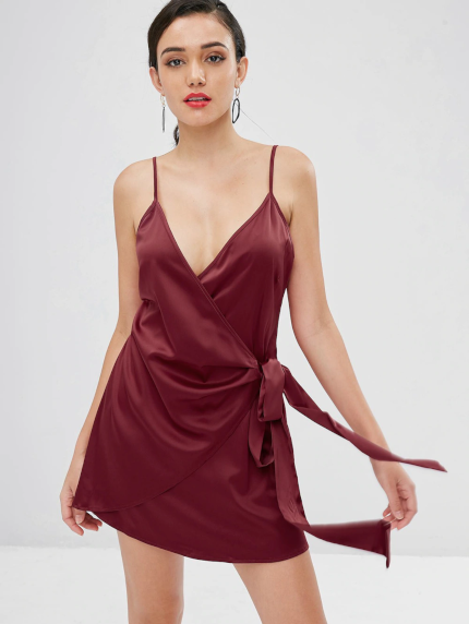 Satin Wrap Mini Dress