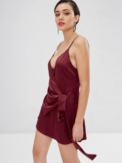 Satin Wrap Mini Dress - Image 2