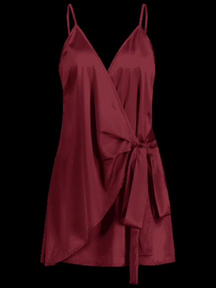 Satin Wrap Mini Dress - Image 3