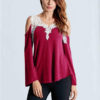 Sexy Hollow Crochet Off Shoulder Solid T-Shirt
