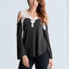 Sexy Hollow Crochet Off Shoulder Solid T-Shirt - Image 3