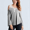 Sexy Hollow Crochet Off Shoulder Solid T-Shirt - Image 4