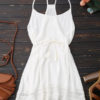 Spaghetti Straps Drawstring Waist Summer Dress - White S