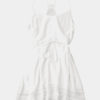 Spaghetti Straps Drawstring Waist Summer Dress - White S - Image 3