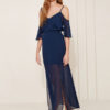 Split Sheer Cold Shoulder Sexy Slip Maxi Dresses