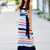 Stripe Bow Sash Sleeveless Maxi Dresses