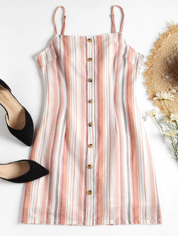 Striped Open Back Cami Dress - Light Pink S