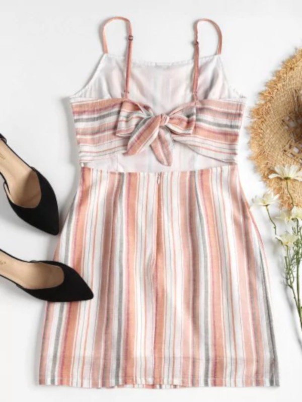 Striped Open Back Cami Dress - Light Pink S - Image 2