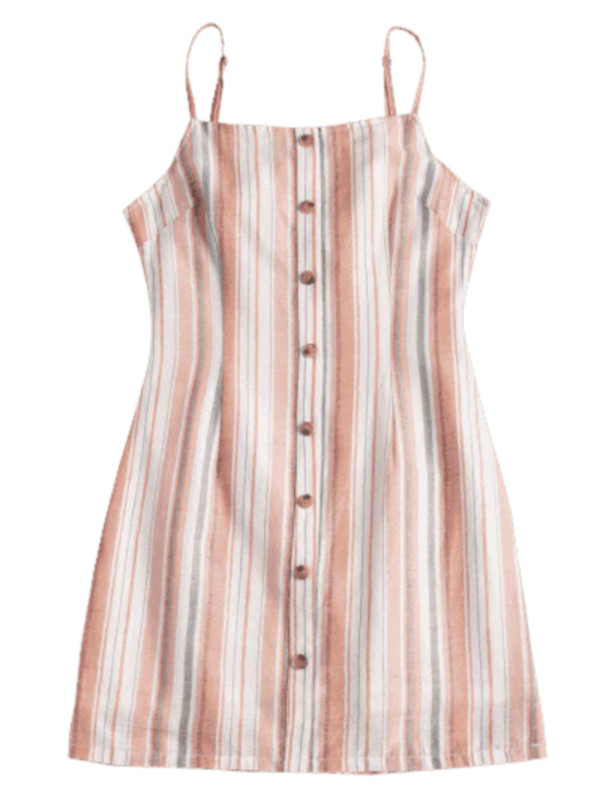 Striped Open Back Cami Dress - Light Pink S - Image 3