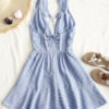 Striped Ruffle Criss Cross Back Mini Dress - Image 2