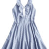 Striped Ruffle Criss Cross Back Mini Dress - Image 3