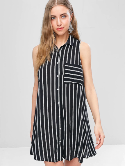 Striped Sleeveless Mini Shirt Dress
