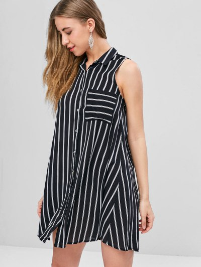 Striped Sleeveless Mini Shirt Dress - Image 2