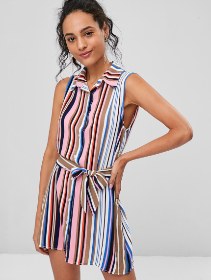 Striped Sleeveless Shirt Dress
