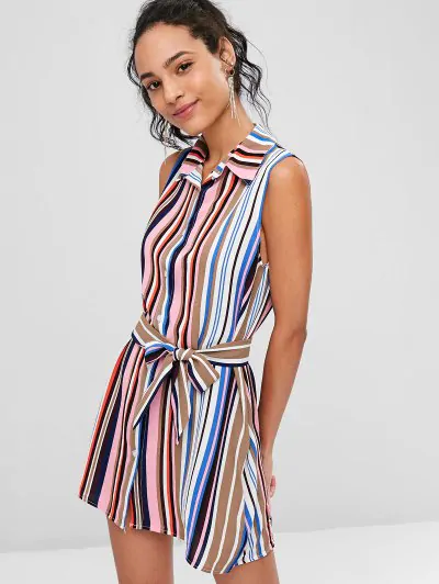 Striped Sleeveless Shirt Dress - Image 5