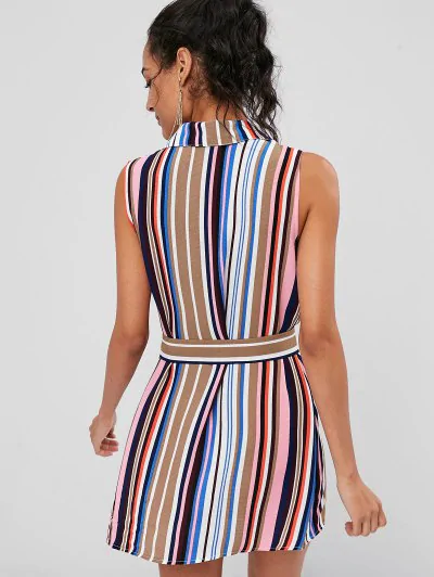 Striped Sleeveless Shirt Dress - Image 3