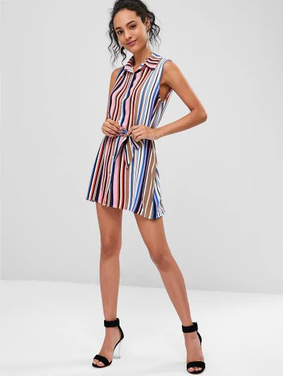 Striped Sleeveless Shirt Dress - Image 4