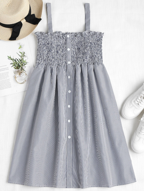 Striped Smocked A Line Pinafore Dress