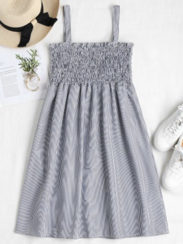 Striped Smocked A Line Pinafore Dress - Image 2