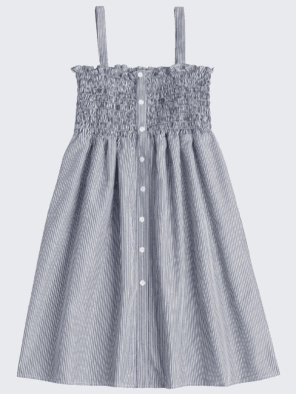 Striped Smocked A Line Pinafore Dress - Image 3