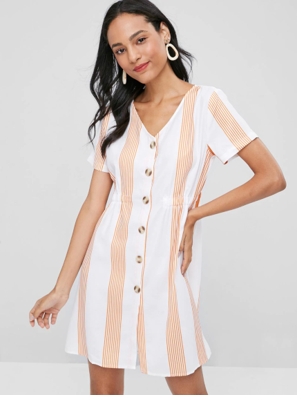 Stripes Button Up A Line Dress