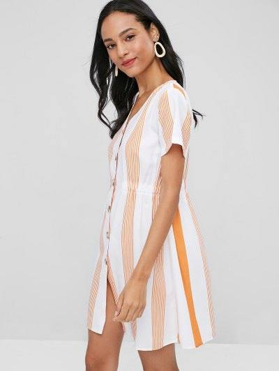 Stripes Button Up A Line Dress - Image 2