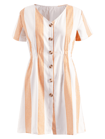 Stripes Button Up A Line Dress - Image 3