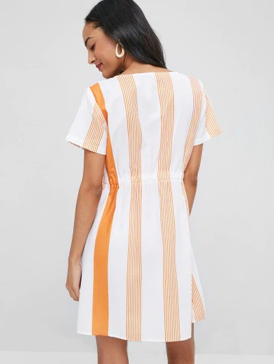 Stripes Button Up A Line Dress - Image 4