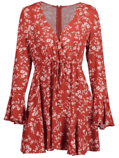Surplice Floral Flare Sleeve Dress - Image 5