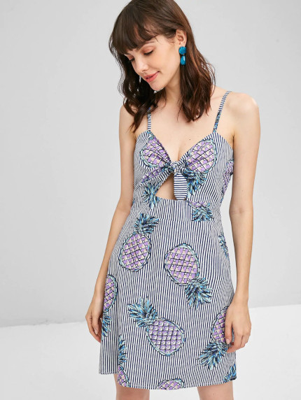 Tie Front Stripes Pineapple Dress