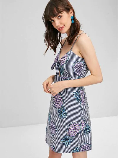 Tie Front Stripes Pineapple Dress - Image 2