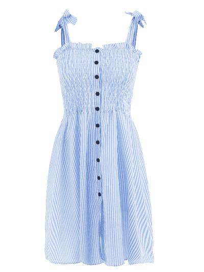 Tie Shoulders Shirred Striped Dress - Image 4