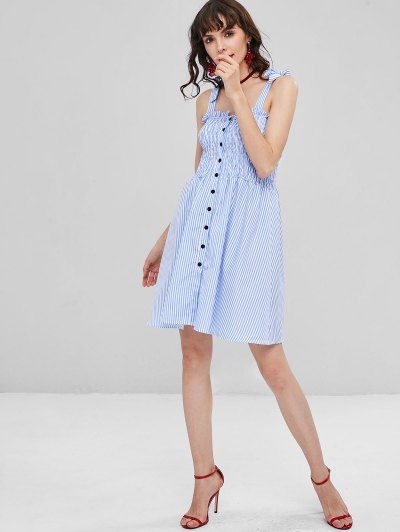 Tie Shoulders Shirred Striped Dress - Image 5