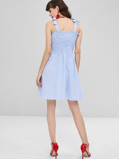 Tie Shoulders Shirred Striped Dress - Image 2