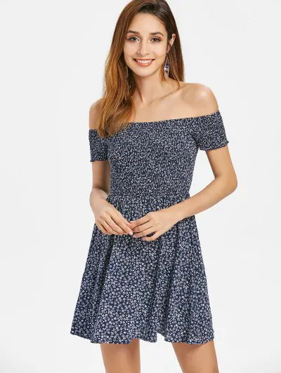 Tiny Floral Smocked Off Shoulder Dress - Image 3