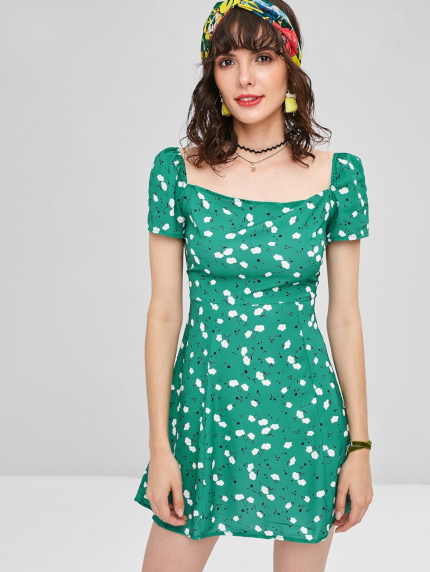 Tiny Floral Square Mini Dress