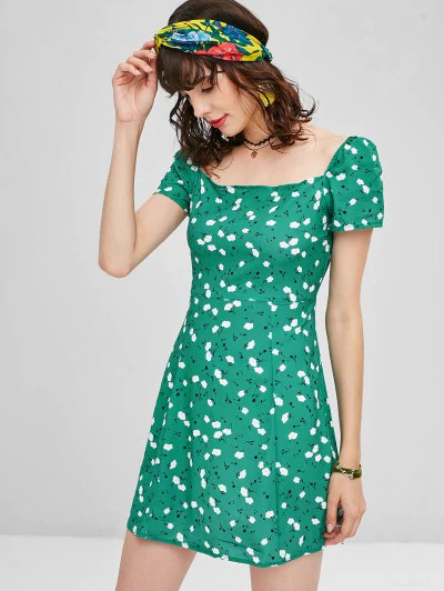 Tiny Floral Square Mini Dress - Image 4