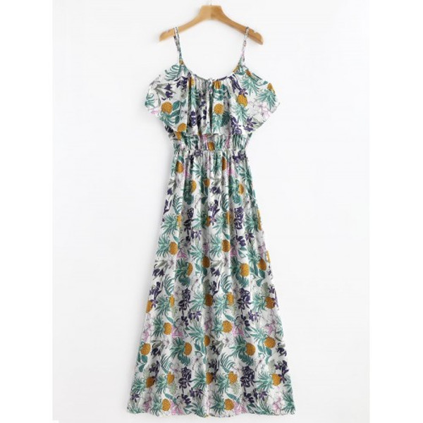 Tropical Cold Sholder Maxi Vacation Dresses