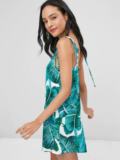 Tropical Print Tie Shoulder Mini Slip Dress - Image 3