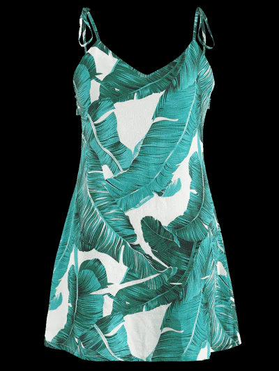 Tropical Print Tie Shoulder Mini Slip Dress - Image 4