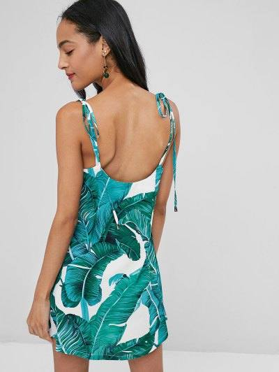 Tropical Print Tie Shoulder Mini Slip Dress - Image 5